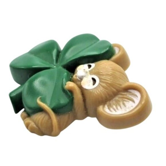 Hallmark Mouse & Shamrock Brooch Pin - Vintage 80s Jewelry - Gift Boxed - Picture 2 of 5
